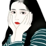 红唇女生双手撑下巴摸脸庞头像图片