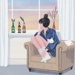 望向窗外思念手绘女头图片