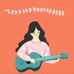 弹木吉他卡通女头图片