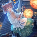 屋顶掌灯赏月的动漫古风女头图片