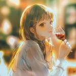 喝红酒氛围感动漫女头图片