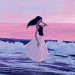 浪漫海边文艺漫画女头图片