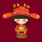 恭喜发财双手捧金元宝的女财神卡通头像图片