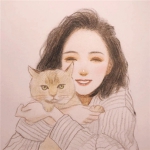 手绘高清动漫少女抱猫图片唯美头像