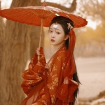 真人红衣红伞古风伤感孤独女头图片