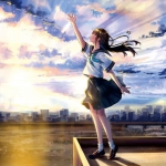 动漫女生踮起脚尖触摸阳光的头像图片