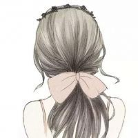 手绘女头背影清新卡通图片