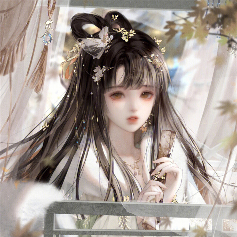 唯美手绘古风动漫女生拿扇子头像图片(图6)