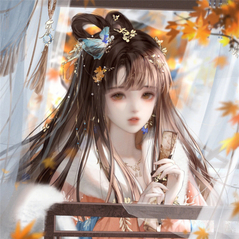 唯美手绘古风动漫女生拿扇子头像图片(图5)