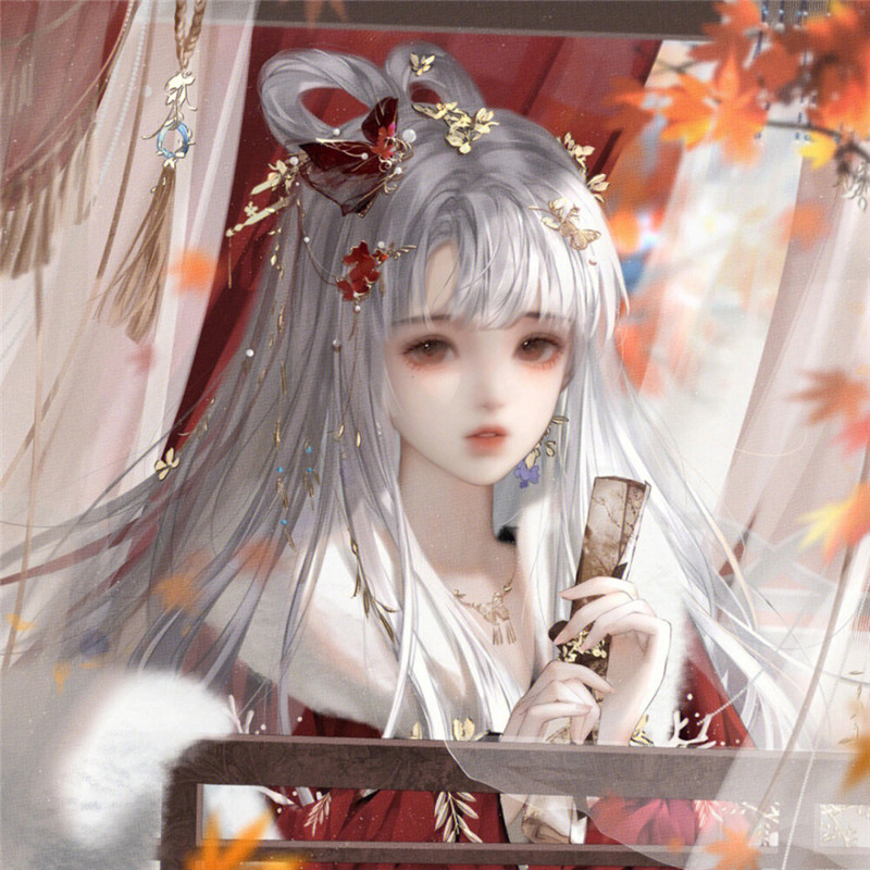 唯美手绘古风动漫女生拿扇子头像图片(图4)