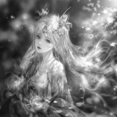 超好看的黑白漫画女生头像图片(图30)