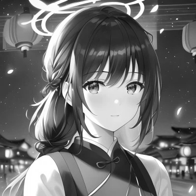 超好看的黑白漫画女生头像图片(图74)