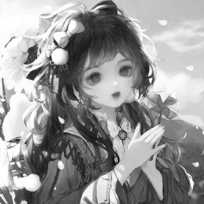 超好看的黑白漫画女生头像图片(图78)