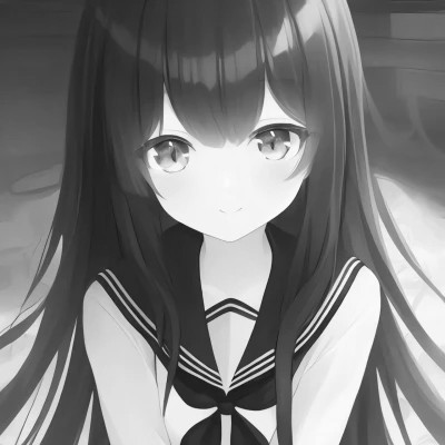 高品质黑白动漫女生头像(图82)