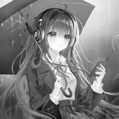 超好看的黑白漫画女生头像图片(图32)