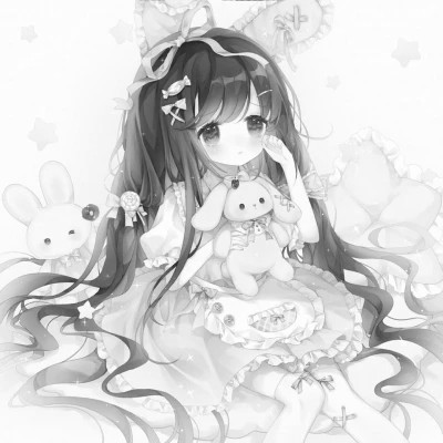 超好看的黑白漫画女生头像图片(图71)