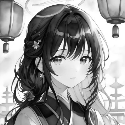 超好看的黑白漫画女生头像图片(图75)
