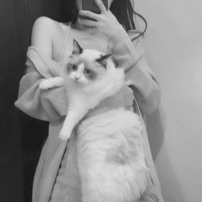 酷酷的黑白系女生抱着猫咪的头像图片(图94)