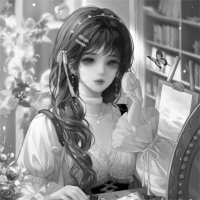 超好看的黑白漫画女生头像图片(图29)
