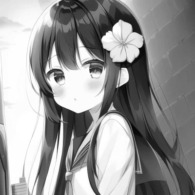 高品质黑白动漫女生头像(图79)