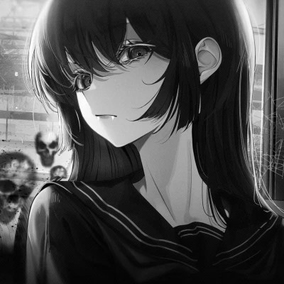 神秘韵味黑白动漫女头图片(图37)