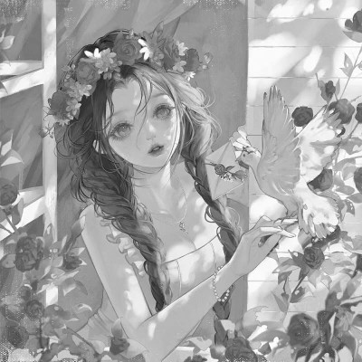 超好看的黑白漫画女生头像图片(图31)
