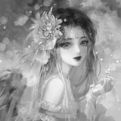 超好看的黑白漫画女生头像图片(图77)