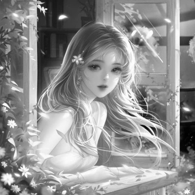 超好看的黑白漫画女生头像图片(图48)