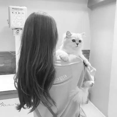 酷酷的黑白系女生抱着猫咪的头像图片(图99)