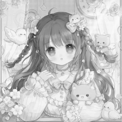 超好看的黑白漫画女生头像图片(图38)