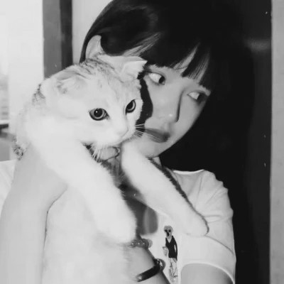 酷酷的黑白系女生抱着猫咪的头像图片(图175)