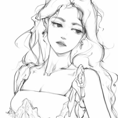 ins风漫画黑白女头(图57)