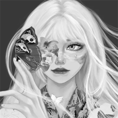 细腻手绘黑白女头像(图2)
