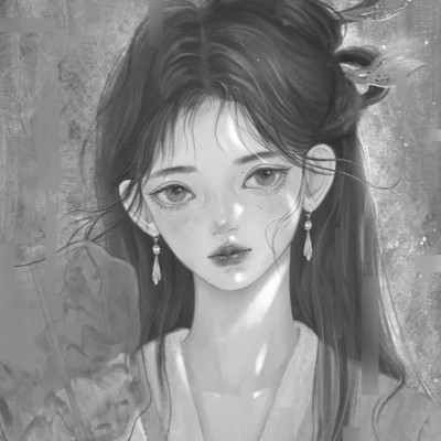手绘黑白女生头像(图76)