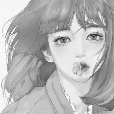 手绘黑白女生头像(图57)