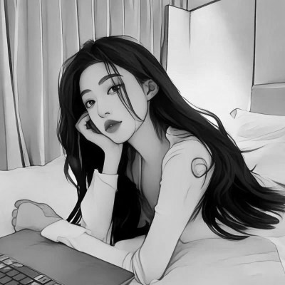 高颜值手绘黑白女生头像(图92)