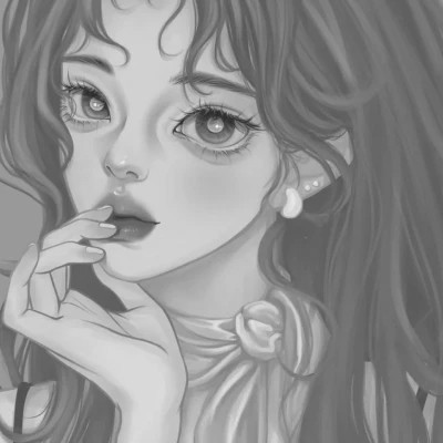 手绘黑白女生头像(图92)