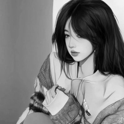 高颜值手绘黑白女生头像(图70)