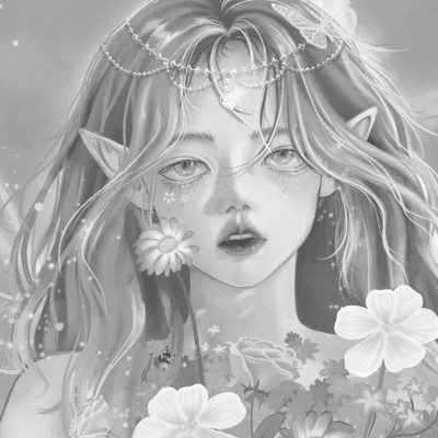 手绘黑白女生头像(图79)