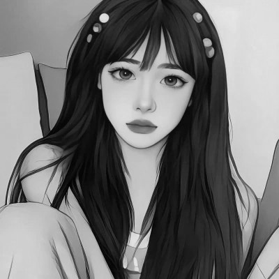 高颜值手绘黑白女生头像(图94)