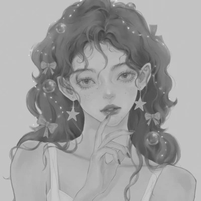 手绘黑白女生头像(图40)