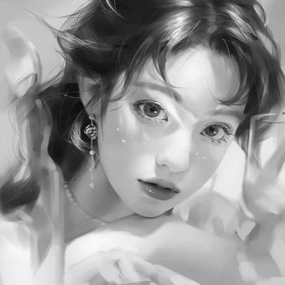 手绘黑白女生头像(图68)