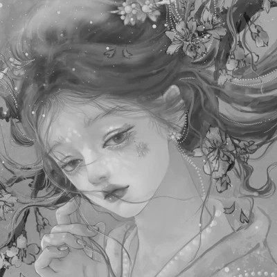 手绘黑白女生头像(图81)