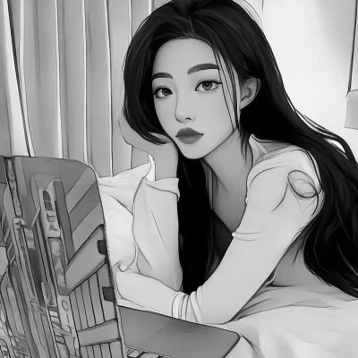 高颜值手绘黑白女生头像(图90)