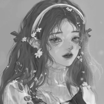 手绘黑白女生头像(图83)