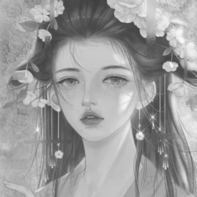 手绘黑白女生头像(图71)
