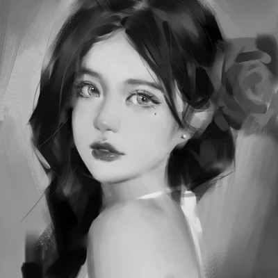 手绘黑白女生头像(图64)