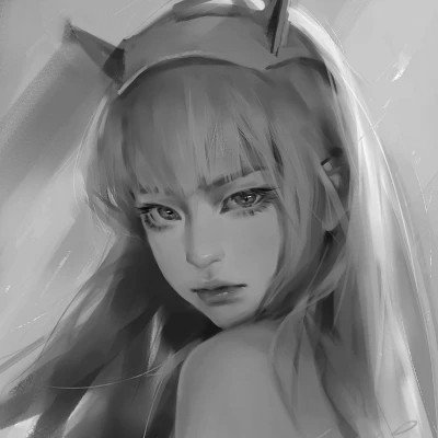 手绘黑白女生头像(图63)