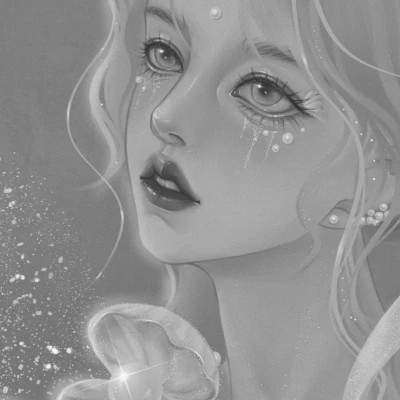 手绘黑白女生头像(图37)