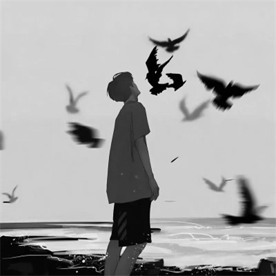 男生专属超酷动漫黑白微信头像(图58)
